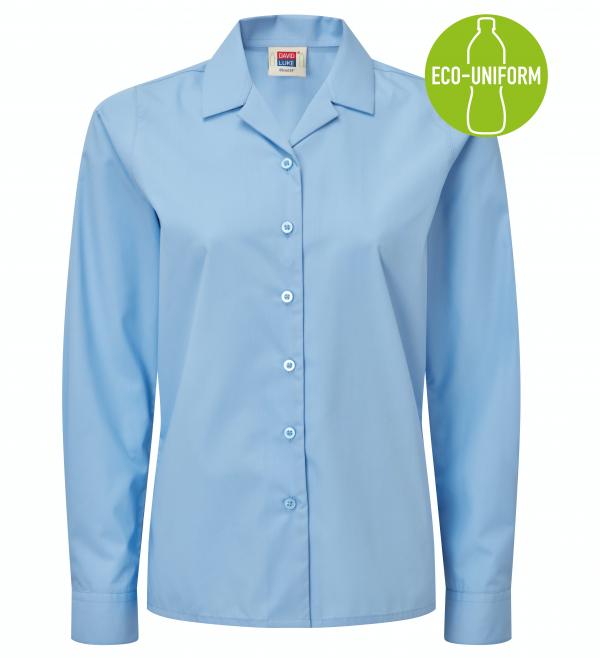 Girls Blue Revere Collar Long Sleeve School Shirts (2 pk) - Image 3