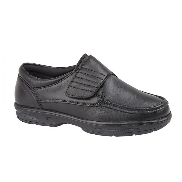 Boys Black Leather Touch Fastening Casual