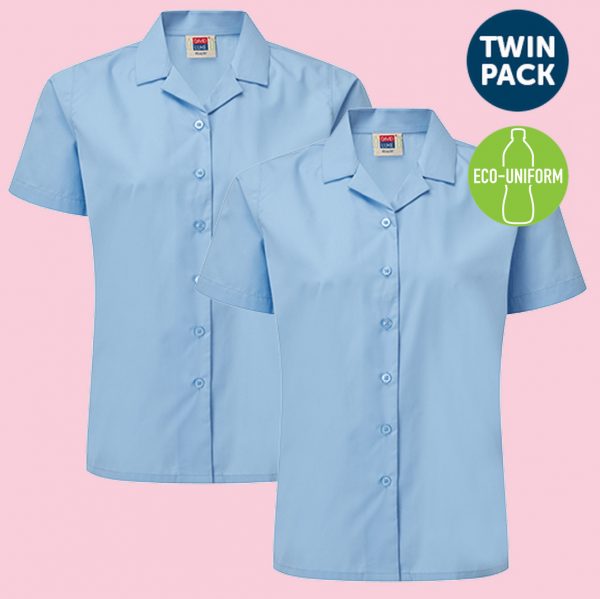 Girls Blue Revere Collar Short Sleeve School Shirts (2pk)